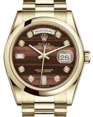 Rolex Day-Date 36 Yellow Gold Bull's Eye Diamond Dial & Smooth Domed Bezel President Bracelet 118208