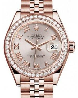 Rolex Lady Datejust 28 Rose Gold Sundust Roman Dial & Diamond Bezel Jubilee Bracelet 279135RBR