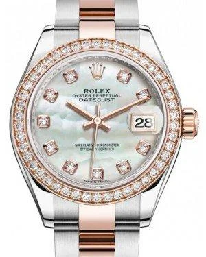 Rolex Lady Datejust 28 Rose Gold/Steel White Mother of Pearl Diamond Dial & Diamond Bezel Oyster Bracelet 279381RBR