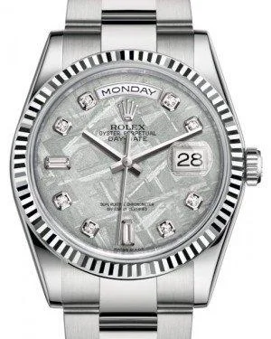 Rolex Day-Date 36 White Gold Meteorite Diamond Dial & Fluted Bezel Oyster Bracelet 118239