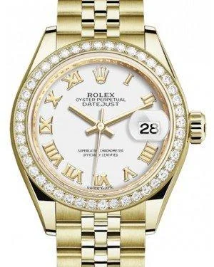 Rolex Lady Datejust 28 Yellow Gold White Roman Dial & Diamond Bezel Jubilee Bracelet 279138RBR