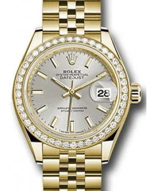 Rolex Datejust 28MM 279138 Silver Index Diamond Bezel Yellow Gold Jubilee - NEW