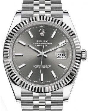 Rolex Datejust 41 White Gold/Steel Dark Rhodium Index Dial Fluted Bezel Jubilee Bracelet 126334 -  New