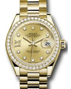 Rolex Datejust 28MM 279138 Champagne Diamond Roman 9 o' Clock Diamond Bezel Yellow Gold President - NEW