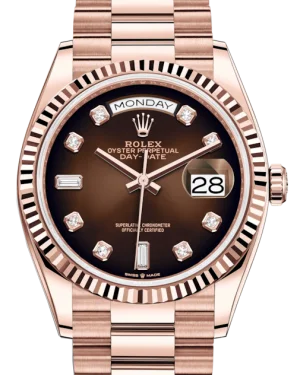 Rolex Day-Date 36mm Everose gold brown ombré, diamond-set dial 128235