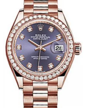 Rolex Datejust 28 279135 Aubergine Diamond Markers & Bezel Rose Gold President - NEW