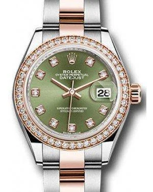 Rolex Datejust 28MM 279381 Olive Green Diamond Markers & Bezel Rose Gold & Stainless Steel Oyster - NEW