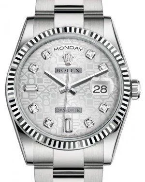 Rolex Day-Date 36 White Gold Silver Jubilee Diamond Dial & Fluted Bezel Oyster Bracelet 118239