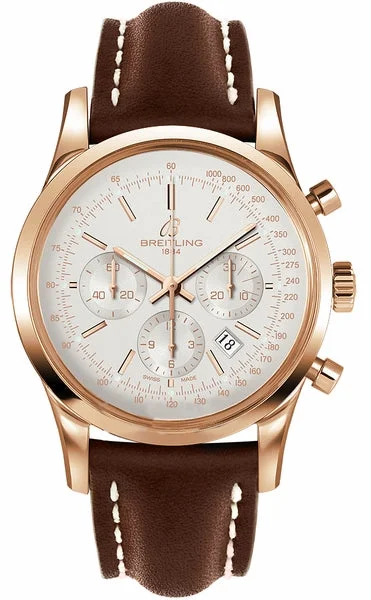 Breitling Transocean Chronograph 18k Rose gold - Silver 43mm Dial