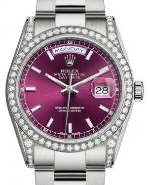 Rolex Day-Date 36 White Gold Cherry Index Dial & Diamond Set Case & Bezel Oyster Bracelet 118389