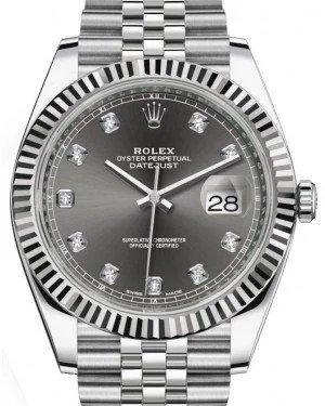 Rolex Datejust 41 White Gold/Steel Dark Rhodium Diamond Dial Fluted Bezel Jubilee Bracelet 126334 -  New