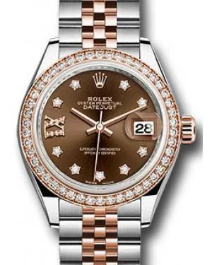 Rolex Datejust 28MM 279381 Chocolate Diamond Roman 9 o' Clock Diamond Bezel Rose Gold & Stainless Steel Jubilee