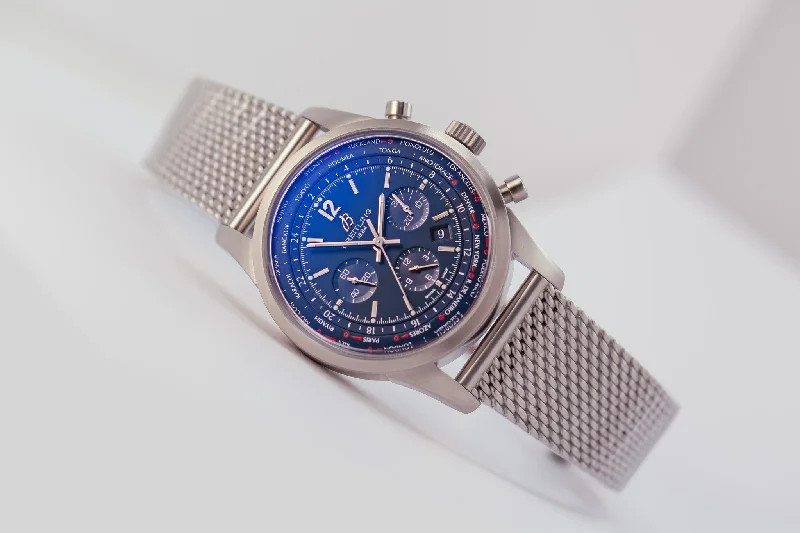 Breitling Transocean Unitime Pilot Worldtimer Chronograph Blue Dial