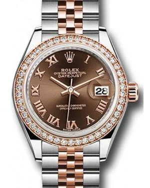 Rolex Datejust 28MM 279381 Chocolate Roman Diamond Bezel Rose Gold & Stainless Steel Jubilee - NEW