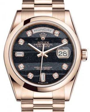 Rolex Day-Date 36 Rose Gold Ferrite Diamond Dial & Smooth Domed Bezel President Bracelet 118205