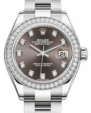 Rolex Lady Datejust 28 White Gold/Steel Dark Grey Diamond Dial & Diamond Bezel Oyster Bracelet 279384RBR