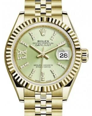 Rolex Lady Datejust 28 Yellow Gold Linden Diamond Index/Roman IX Dial & Fluted Bezel Jubilee Bracelet 279178