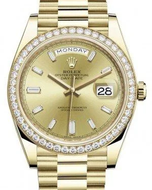 Rolex Day-Date 40 Yellow Gold Champagne Diamond Dial & Diamond Bezel President Bracelet 228348RBR -  New