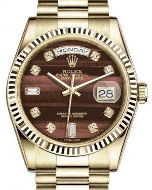 Rolex Day-Date 36 Yellow Gold Bull's Eye Diamond Dial & Fluted Bezel President Bracelet 118238