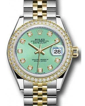 Rolex Datejust 28MM 279383 Mint Green Diamond Markers & Bezel Yellow Gold & Stainless Steel Jubilee - NEW