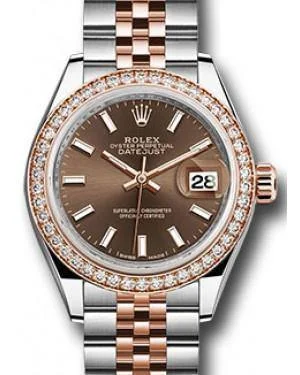 Rolex Datejust 28MM 279381 Chocolate Index Diamond Bezel Rose Gold & Stainless Steel Jubilee - NEW