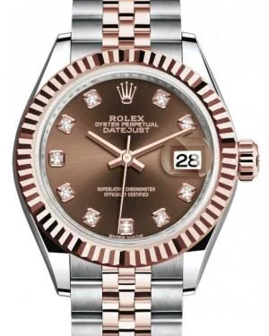 Rolex Lady Datejust 28 Rose Gold/Steel Chocolate Diamond Dial & Fluted Bezel Jubilee Bracelet 279171 - NEW