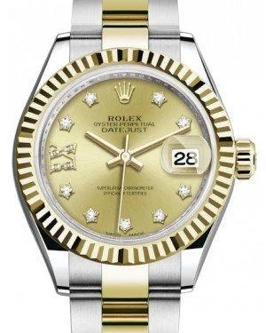 Rolex Lady Datejust 28 Yellow Gold/Steel Champagne Diamond IX Dial & Fluted Bezel Oyster Bracelet 279173