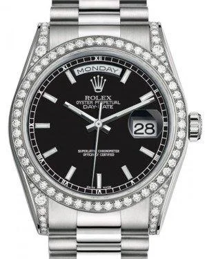 Rolex Day-Date 36 White Gold Black Index Dial & Diamond Set Case & Bezel President Bracelet 118389