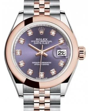 Rolex Lady Datejust 28 Rose Gold/Steel Aubergine Diamond Dial & Smooth Domed Bezel Jubilee Bracelet 279161