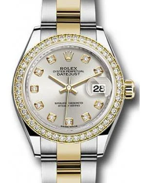 Rolex Datejust 28MM 279383 Silver Diamond Markers & Bezel Yellow Gold & Stainless Steel Oyster - NEW