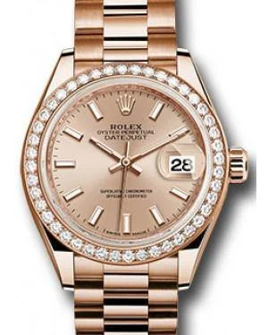 Rolex Datejust 28MM 279135 Sundust Index Diamond Bezel Rose Gold President - NEW