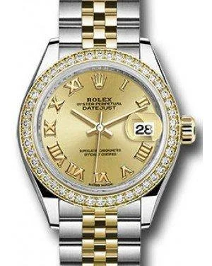 Rolex Datejust 28MM 279383 Champagne Roman Diamond Bezel Yellow Gold & Stainless Steel Jubilee - NEW