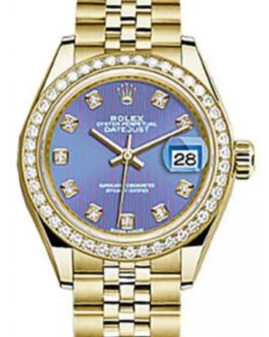 Rolex Datejust 28MM 279138 Lavender Diamond Markers & Bezel Yellow Gold Jubilee - NEW