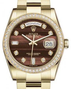 Rolex Day-Date 36 Yellow Gold Bull's Eye Diamond Dial & Diamond Bezel Oyster Bracelet 118348