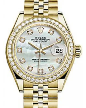 Rolex Datejust 28MM 279138 White Mother of Pearl Diamond Markers & Bezel Yellow Gold Jubilee - NEW