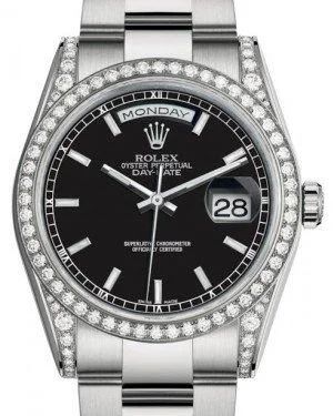 Rolex Day-Date 36 White Gold Black Index Dial & Diamond Set Case & Bezel Oyster Bracelet 118389