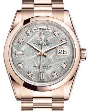 Rolex Day-Date 36 Rose Gold Meteorite Diamond Dial & Smooth Domed Bezel President Bracelet 118205