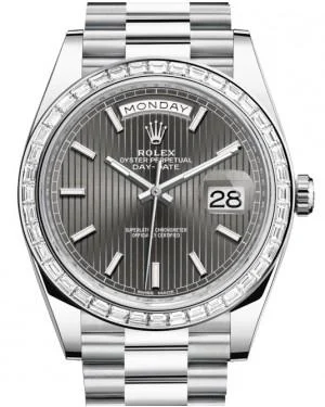 Rolex Day-Date 40 Platinum Rhodium Striped Index Dial & Diamond Bezel President Bracelet 228396TBR