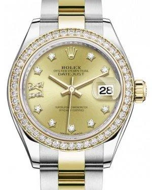 Rolex Lady Datejust 28 Yellow Gold/Steel Champagne Diamond IX Dial & Diamond Bezel Oyster Bracelet 279383RBR