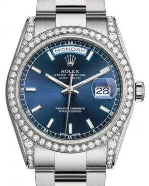 Rolex Day-Date 36 White Gold Blue Index Dial & Diamond Set Case & Bezel Oyster Bracelet 118389