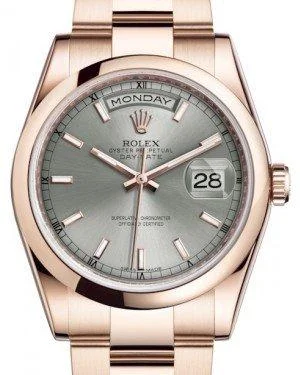 Rolex Day-Date 36 Rose Gold Rhodium Index Dial & Smooth Domed Bezel Oyster Bracelet 118205