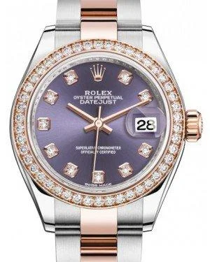 Rolex Lady Datejust 28 Rose Gold/Steel Aubergine Diamond Dial & Diamond Bezel Oyster Bracelet 279381RBR