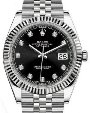 Rolex Datejust 41 White Gold/Steel Black Diamond Dial Fluted Bezel Jubilee Bracelet 126334 -  New