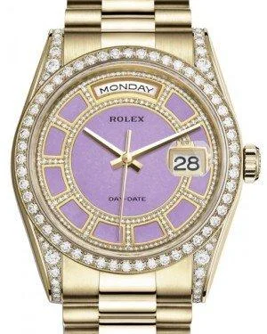 Rolex Day-Date 36 Yellow Gold Carousel of Lavender Jade Diamond Dial & Diamond Set Case & Bezel President Bracelet 118388