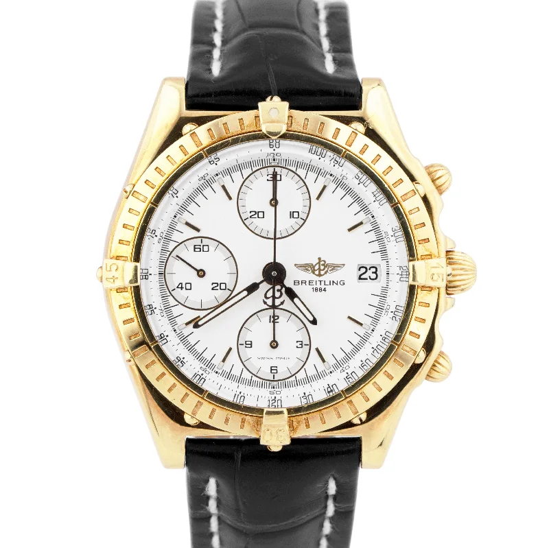 UNPOLISHED Breitling Chronomat White 40mm K13048 18K Yellow Gold Chronograph BOX