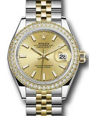 Rolex Datejust 28MM 279383 Champagne Index Diamond Bezel Yellow Gold & Stainless Steel Jubilee - NEW