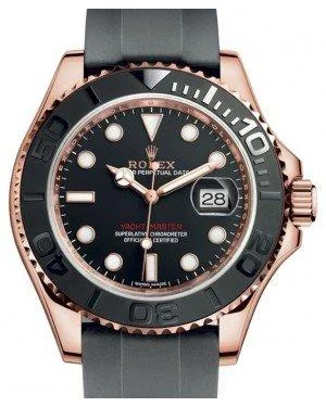 Rolex Yacht-Master 40 Rose Gold Everose 18k Black Dial Ceramic Bezel Oysterflex Rubber Bracelet 116655