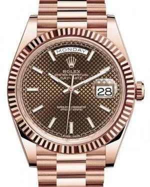 Rolex Day-Date 40mm Chocolate Baguette Dial Rose Gold 228235