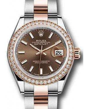 Rolex Datejust 28MM 279381 Chocolate Index Diamond Bezel Rose Gold & Stainless Steel Oyster - NEW