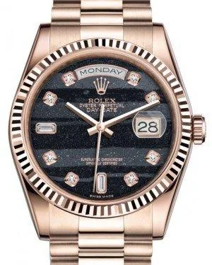 Rolex Day-Date 36 Rose Gold Ferrite Diamond Dial & Fluted Bezel President Bracelet 118235